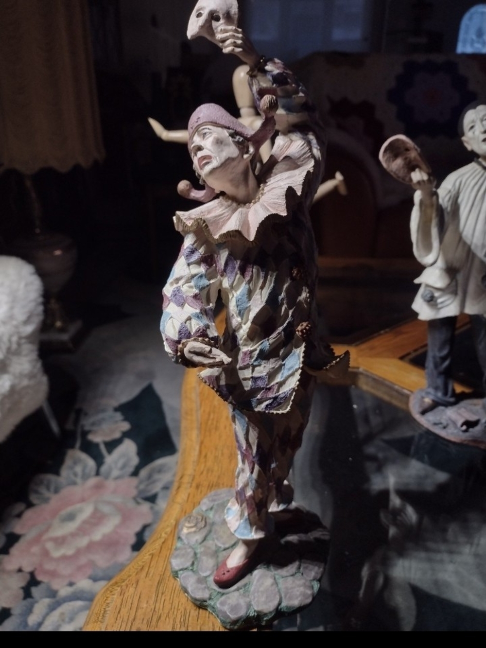 Hand-Painted Harlequin Clown Sculpture - Multicolor